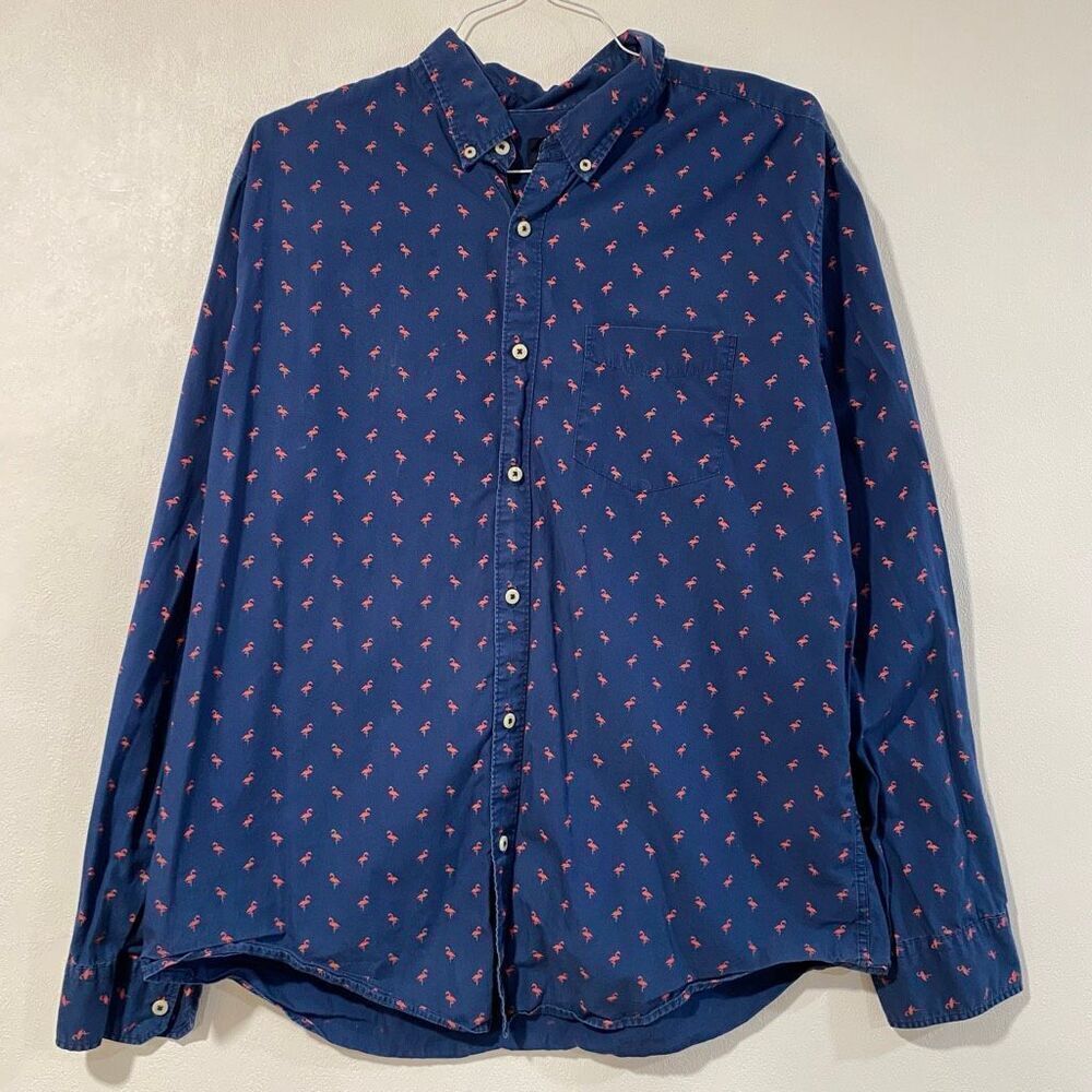 American Eagle Men’s XL Flamingo Print Button-Up Shirt | Seriously Soft 100% Cot